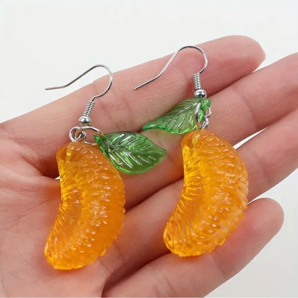 1pair Orange Slice Resin Drop Dangle‎ Earrings Creative Fruit Pendant Earrings - Picture 9 of 10